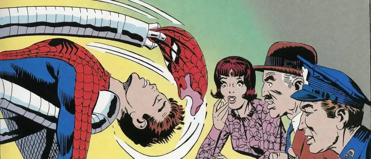 Peter Parker being unmasked by Doctor Octopus.